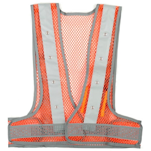 【5着セット】メッシュベスト 青LEDアラベス オレンジ/シルバー 粗いメッシュ 通気性抜群 高視認性 夜間 工事現場 交通整備 熱中症対策 MBL-LED-OS-B 三ツ星貿易