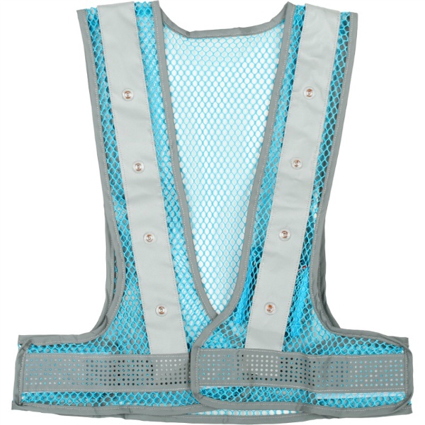 【5着セット】メッシュベスト 緑LEDアラベス アクアブルー/シルバー 粗いメッシュ 通気性抜群 高視認性 夜間 工事現場 交通整備 熱中症対策 MBL-LED-ABS-G 三ツ星貿易