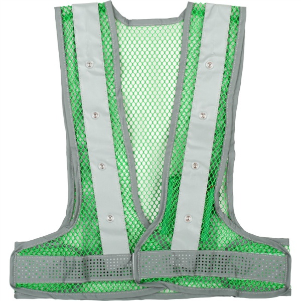 【5着セット】メッシュベスト 赤LEDアラベス グリーン/シルバー 粗いメッシュ 通気性抜群 高視認性 夜間 工事現場 交通整備 熱中症対策 MBL-LED-GS-R 三ツ星貿易