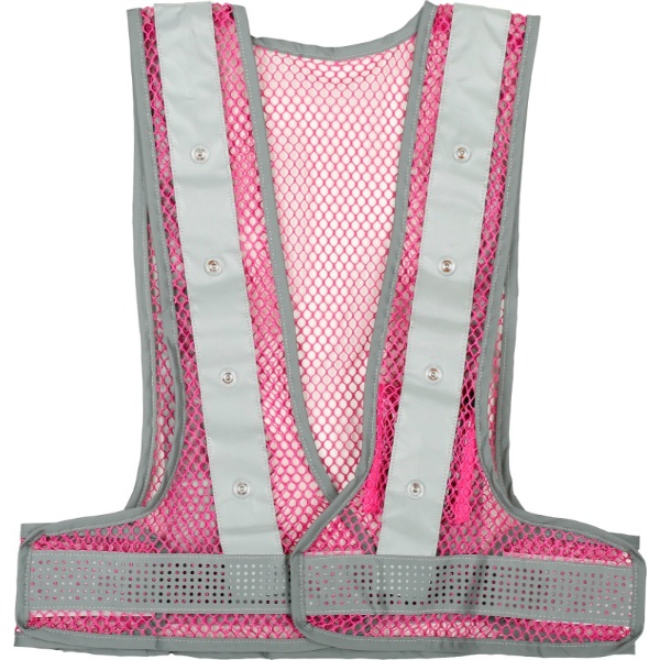 【5着セット】メッシュベスト 緑LEDアラベス ピンク/シルバー 粗いメッシュ 通気性抜群 高視認性 夜間 工事現場 交通整備 熱中症対策 MBL-LED-PS-G 三ツ星貿易
