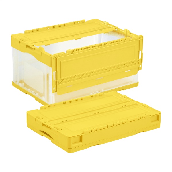 折りたたみコンテナー アシストロック付き 蓋付き CS-S41NR 41L イエロー透明 外寸530mm×366mm×281mm 折りたたみ高さ95mm 岐阜プラスチック