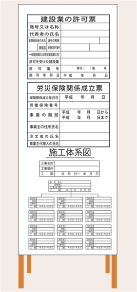 工事表示板 『許可板くん』 W550mm 無反射  建設業許可票・労災保険関係成立票・施工体系図【鉄枠付】