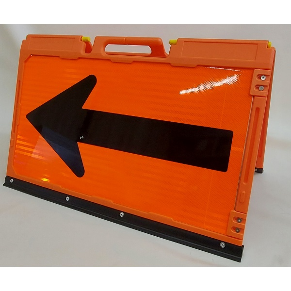 矢印板 ソフトサインボード折りたたみ式 高輝度反射 H600×W900mm オレンジ PE製 方向指示板