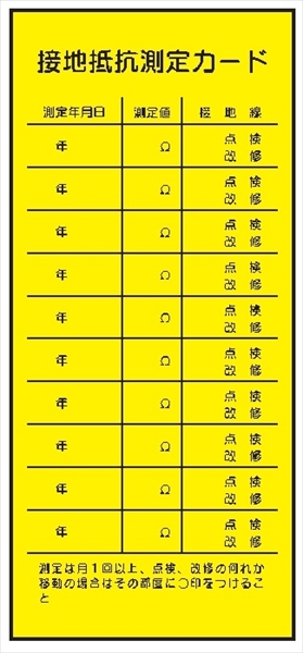 電気関係標識 【接地抵抗測定カード】 ＷＫ6 200×90mm 硬質樹脂製