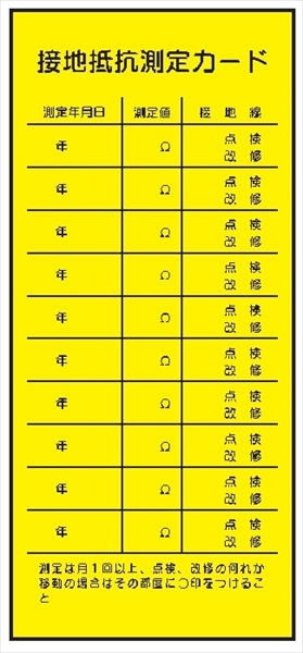 電気関係標識 【接地抵抗測定カード】 ＷＫ6 200×90mm 硬質樹脂製