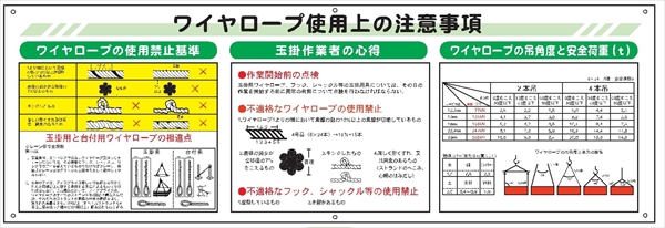 建設機械関連標識 【ワイヤーロープ使用上の注意事項】WL1  600×1800mm