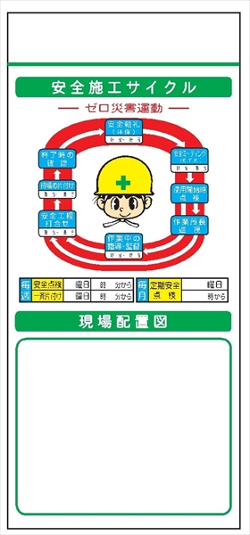 安全掲示板 システムボード 【安全施工サイクル（イラスト）・現場配置図】 SYS-103 2000mm×900mm