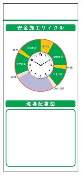 安全掲示板 システムボード 【安全施工サイクル（時計）・現場配置図】 SYS-104 2000mm×900mm