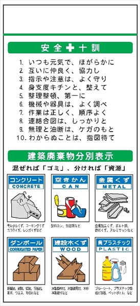 安全掲示板 システムボード 【安全十訓・建築廃棄物分別表示】 SYS-108 2000mm×900mm