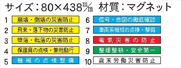 安全掲示板 パーツ　コンパネ用 【安全スローガン用マグネット 10枚セット】 パーツ6・7用マグネット 80×438mm