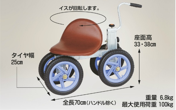 スワット 乗用作業車 ハイタイプ 座面高34cm・39cm ノーパンク 12インチタイヤ 収穫・植付作業 腰痛対策 最大使用荷重100kg ハンドル付き 農作業 HARAX ハラックス