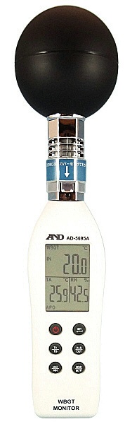 黒球形 熱中症指数計 熱中症指数モニター AD-5695A JIS B7922準拠 WBGT 温度 湿度 屋内/屋外モード切り替え メモリー機能付き AND エー・アンド・デイ熱中症対策
