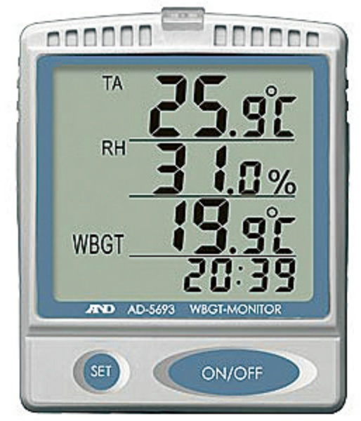 壁掛・卓上形 熱中症指数計 熱中症指数モニター AD-5693 W91mm×H110mm×D30mm WBGT 温度 湿度 室内用 AND エー・アンド・デイ 熱中症対策