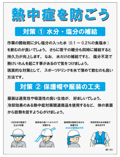 熱中症予防看板【熱中症を防ごう】 W450mm×H600mm 注意喚起標識 青 PP製 四隅穴あき SHOWAオリジナル N11-89 熱中症対策