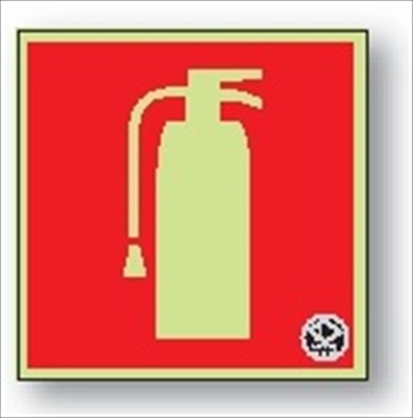 消火器標識 90mm×90mm JIS規格ピクトグラム 中輝度蓄光式標識 日本消防標識工業会推奨品 図記号入り消火器蓄光標識 推-14
