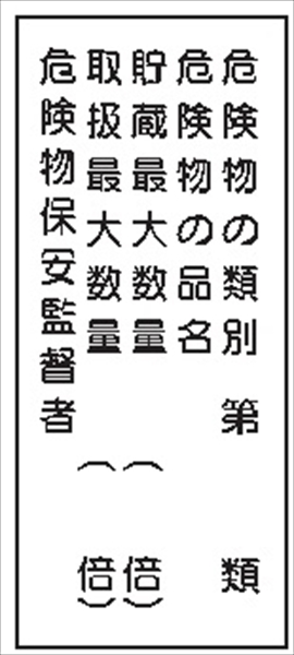 危険物標識 【危険物の種別－】 600mm×300mm メラミン鉄板製 K16(B)