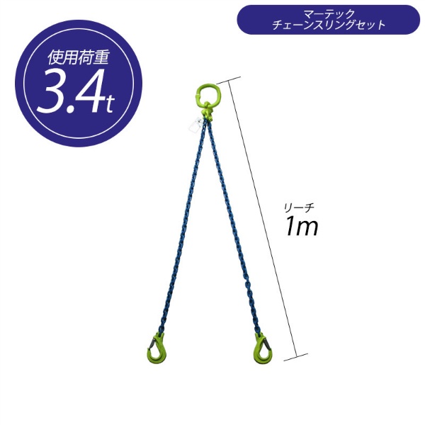 チェーンスリングセット 2本吊り 使用荷重3.4t マーテックGチェーンスリング TG2‐EGKNA 8mm×1m 大洋製器工業 TAIYO