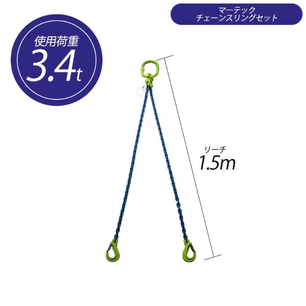 チェーンスリングセット 2本吊り 使用荷重3.4t マーテックGチェーンスリング TG2‐EGKNA 8mm×1.5m 大洋製器工業 TAIYO