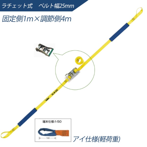 インカ ラッシングシステム ベルト幅25mm 1m×4m ラチェット式 アイ仕様 ILS-R25I14 ラッシングベルト 大洋製器工業 TAIYO 1004699
