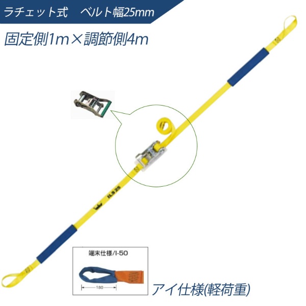 インカ ラッシングシステム ベルト幅25mm 1m×4m ラチェット式 アイ仕様 ILS-R25I14 ラッシングベルト 大洋製器工業 TAIYO