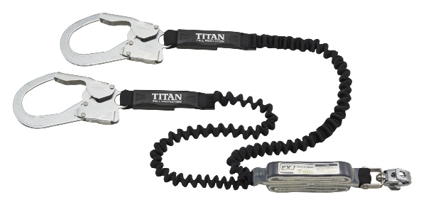 【新規格対応】ランヤード TITAN EXJ 伸縮ストラップ式 タイプ1ランヤード(ダブル)ブラック/ブラック ブラック  HL-EBW 墜落制止用器具 サンコー