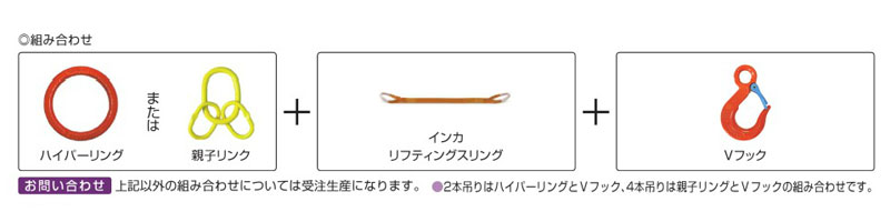 4本吊り】 インカ リフティングスリングセット ベルトタイプ 3.2t用×1.5m 親子リング +JISIII リフティングスリング(繊維スリング  3等級両端アイ形+Vフック 吊り具・玉掛用具 大洋製器工業 TAIYO｜保安用品のプロショップメイバンオンライン