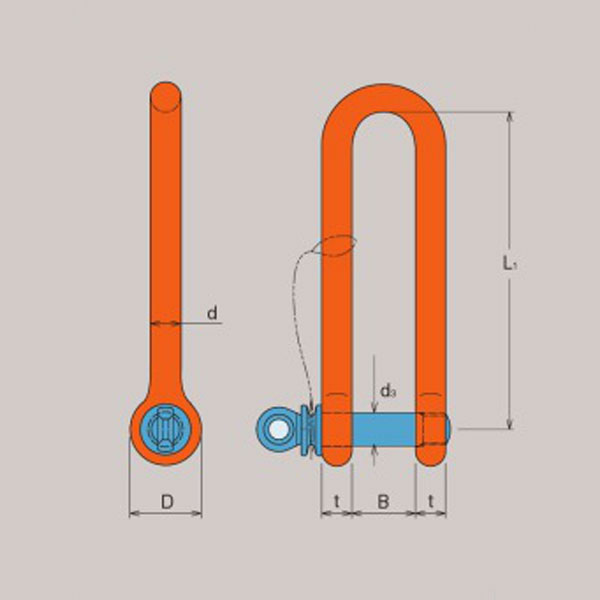 強力長シャックル 脱落防止タイプ TSLSR-4t ランヤード捻込タイプ 4t 19mm×L200mm 大洋製器工業 TAIYO