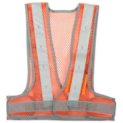 【5着セット】メッシュベスト 赤LEDアラベス オレンジ/シルバー 粗いメッシュ 通気性抜群 高視認性 夜間 工事現場 交通整備 熱中症対策 MBL-LED-OS-R 三ツ星貿易