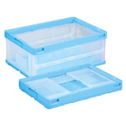 折りたたみコンテナー アシストロック付き 薄型タイプ 蓋なし CB-S31NRT 33L ブルー透明 外寸530mm×366mm×221mm 折りたたみ高さ67mm  岐阜プラスチック