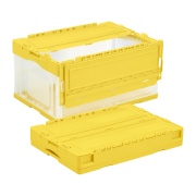 折りたたみコンテナー アシストロック付き 蓋付き CS-S41NR 41L イエロー透明 外寸530mm×366mm×281mm 折りたたみ高さ95mm  岐阜プラスチック