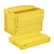 折りたたみコンテナー アシストロック付き 蓋付き CS-S61NR 59L イエロー 外寸530mm×366mm×389mm 折りたたみ高さ95mm  岐阜プラスチック
