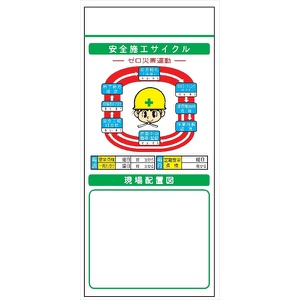 安全掲示板 システムボード 【安全施工サイクル（イラスト）・現場配置図】 SYS-103 2000mm×900mm