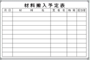 ホワイトボード 材料搬入予定表 Ｄ-2Ｗ 600×900mm アルミ枠仕上げ 粉受け付き 吊り金具付き