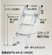 マルチステッパ 多目的階段（ステップ寸法：幅55×奥行16㎝・フック幅7.4㎝）３段タイプ