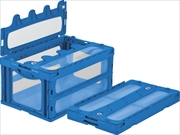 折り畳み式コンテナー マドコン フタ一体型 Cタイプ  C-75B 74.4L ブルー 649mm×439mm×340mm(90mm) 4側面+フタ窓付き フレーム構造 収納ケース サンコー